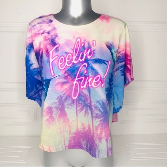 FEELIN’ FINE CROP TOP COLOUR SPLASH TEE WOMEN SIZE MEDIUM - Picture 2 of 8